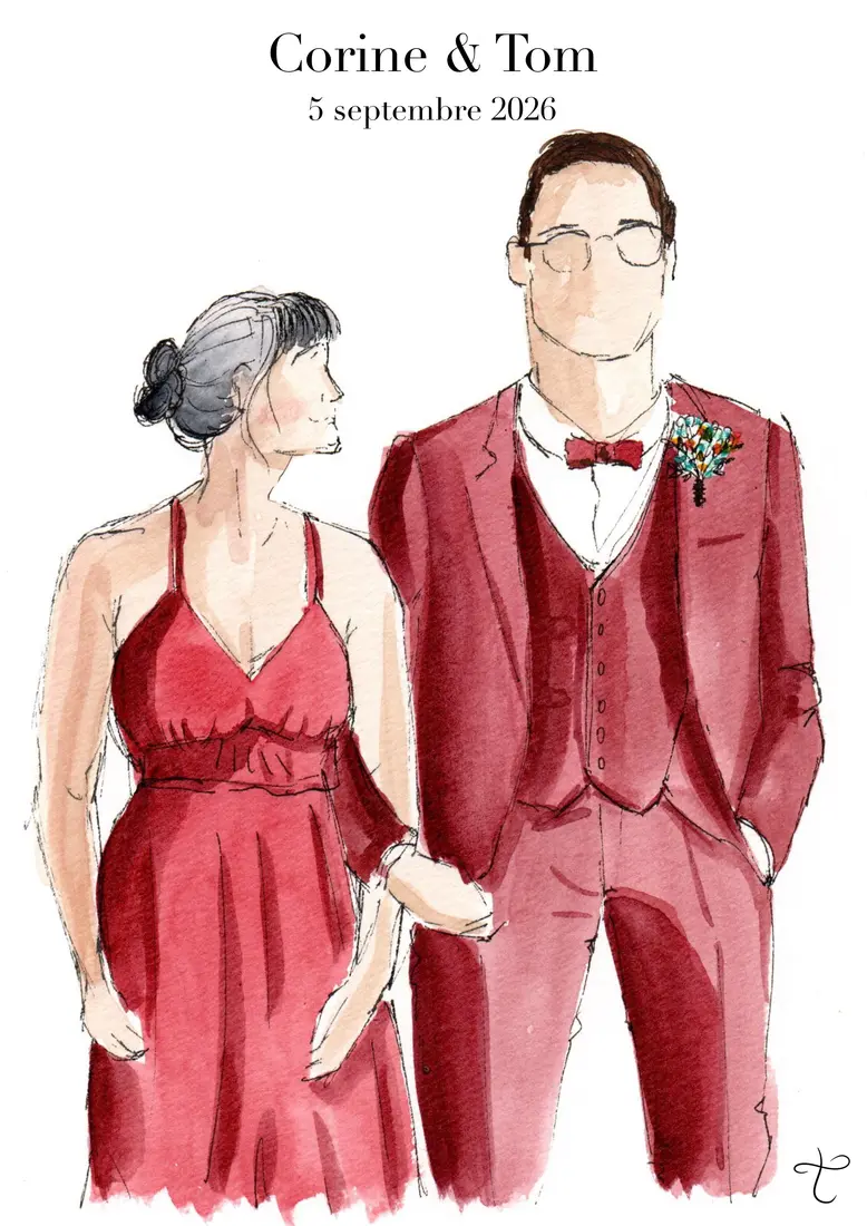 Portrait aquarelle de Corine et Tom, 5 septembre 2026