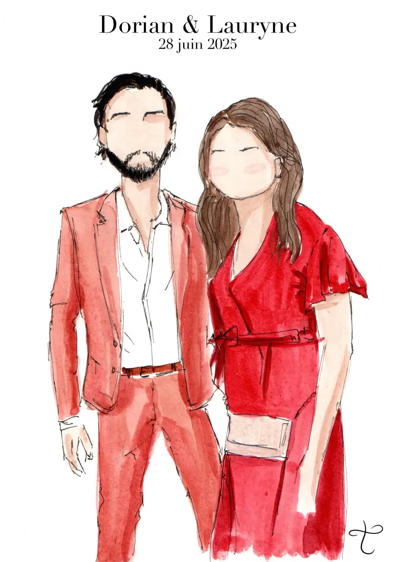 Portrait aquarelle de Dorian et Lauryne, 28 juin 2025