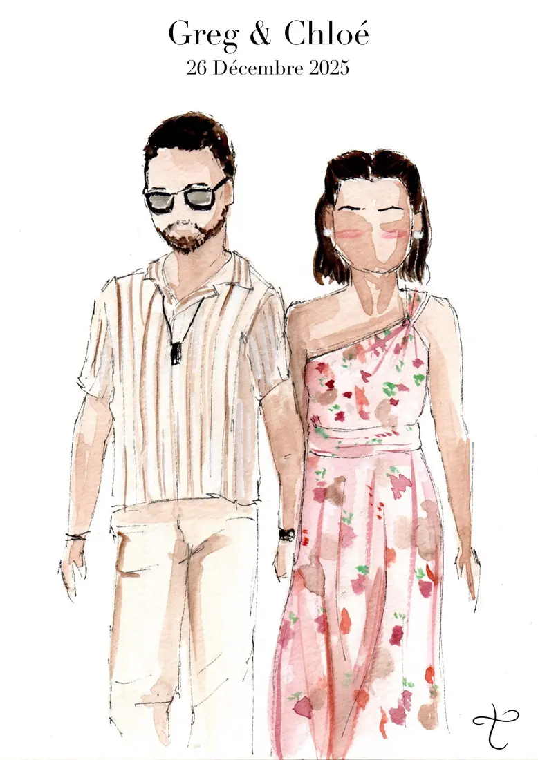Portrait aquarelle de Greg et Chloé, 26 décembre 2025